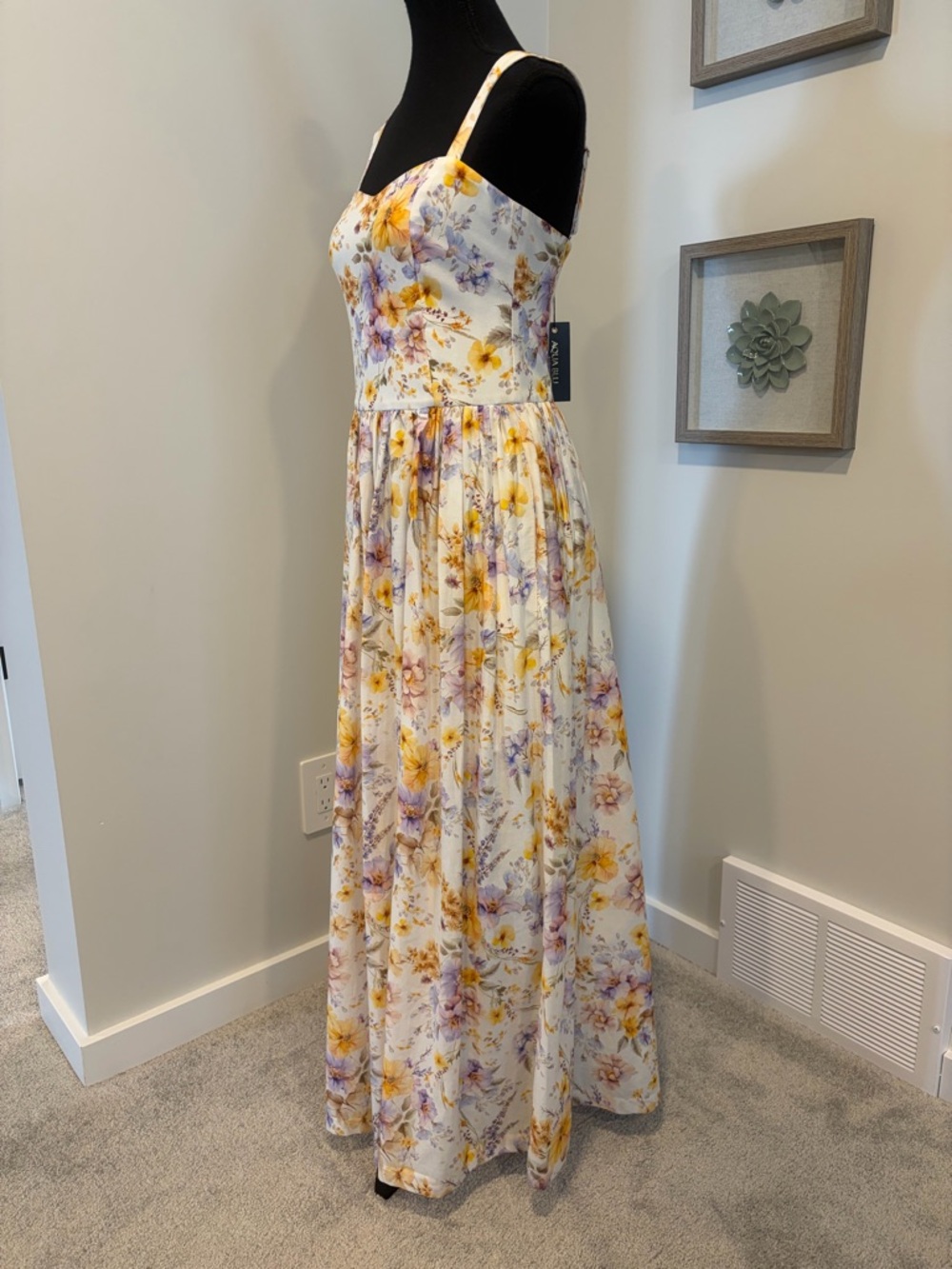 Aqua Blu Floral Cotton & Silk Wedding Guest Formal Dress With Pockets NWT! - Picture 2 of 16